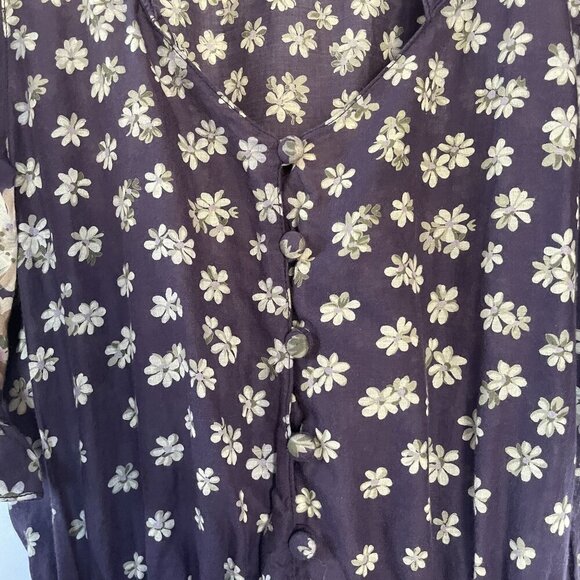 Albert Nipon Floral Print Ruffle Sleeve Button Front Dress Size 6 Purple Tan - Picture 3 of 10